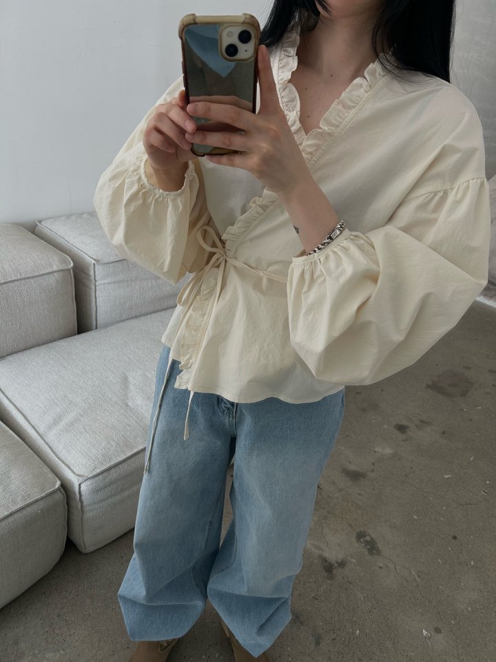 Buckle - Korean Women Fashion - #momslook - Frill Balloon Wrap Blouse - 3