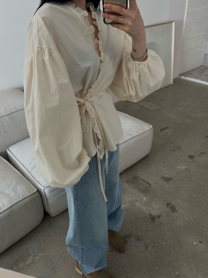 Buckle - Korean Women Fashion - #momslook - Frill Balloon Wrap Blouse - 4