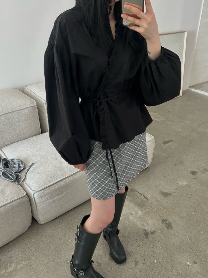 Buckle - Korean Women Fashion - #pursuepretty - Frill Balloon Wrap Blouse - 10