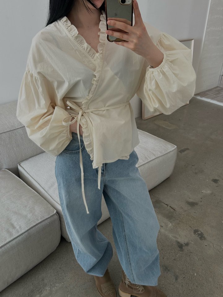 Buckle - Korean Women Fashion - #pursuepretty - Frill Balloon Wrap Blouse - 9