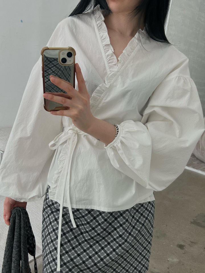 Buckle - Korean Women Fashion - #pursuepretty - Frill Balloon Wrap Blouse - 8
