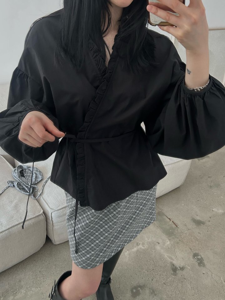 Buckle - Korean Women Fashion - #restrostyle - Frill Balloon Wrap Blouse - 11