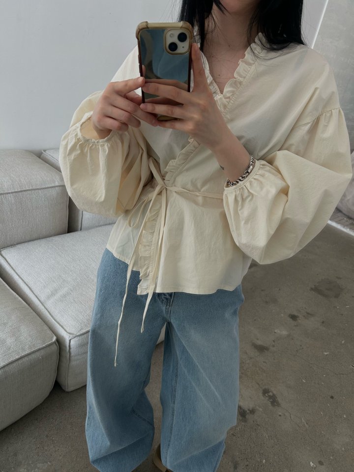 Buckle - Korean Women Fashion - #restrostyle - Frill Balloon Wrap Blouse - 10