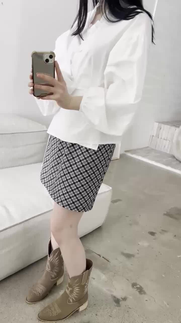 Buckle - Korean Women Fashion - #vintageinspired - Check Wrap Skirt - 9