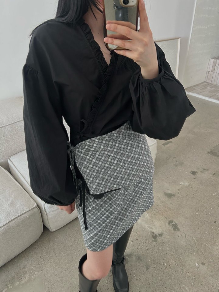 Buckle - Korean Women Fashion - #womensfashion - Check Wrap Skirt - 5