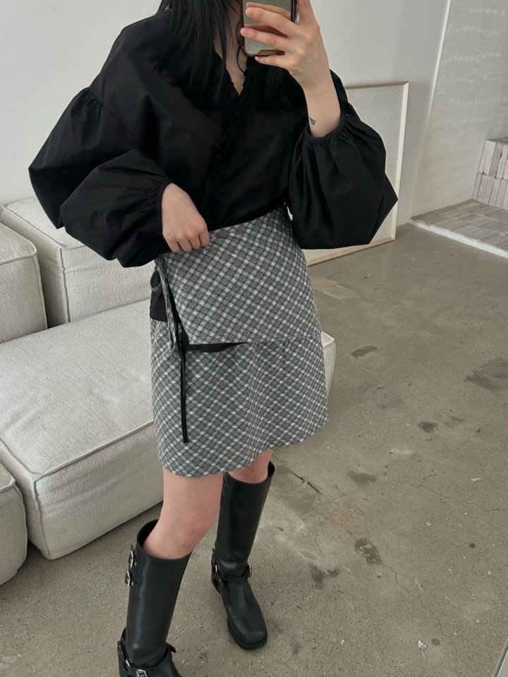 Buckle - Korean Women Fashion - #womensfashion - Check Wrap Skirt - 9