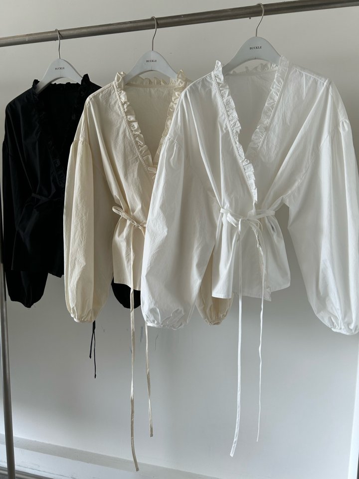 Buckle - Korean Women Fashion - #womensfashion - Frill Balloon Wrap Blouse