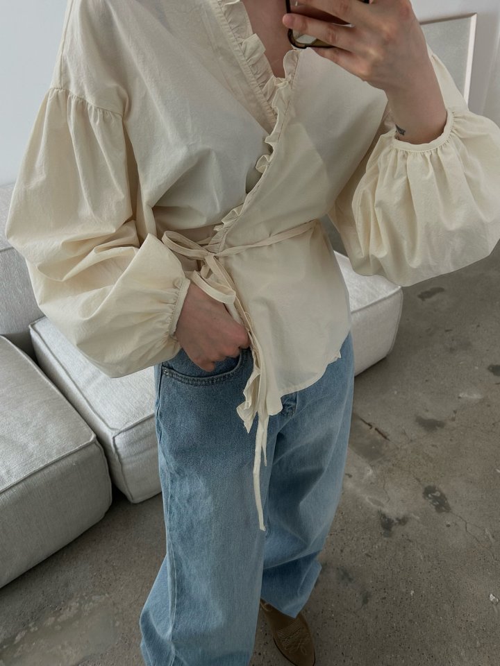 Buckle - Korean Women Fashion - #womensfashion - Frill Balloon Wrap Blouse - 6