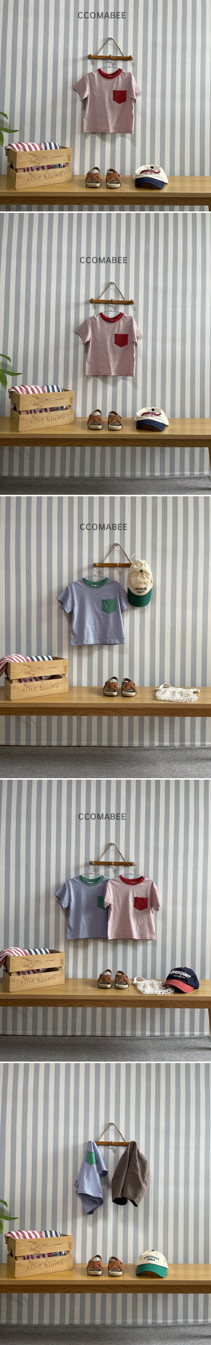 Ccomabee - Korean Children Fashion - #discoveringself - Striped Pocket Tee