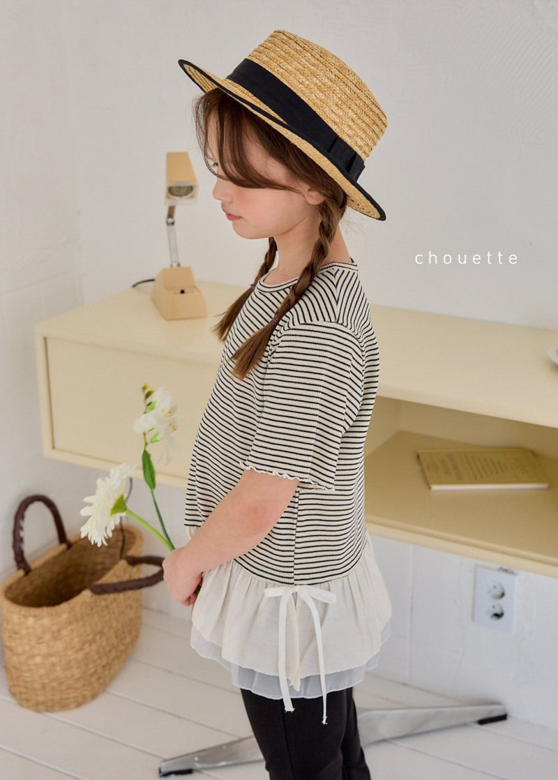 Chouette - Korean Children Fashion - #kidsshorts - Stripe Frilly Tee - 9