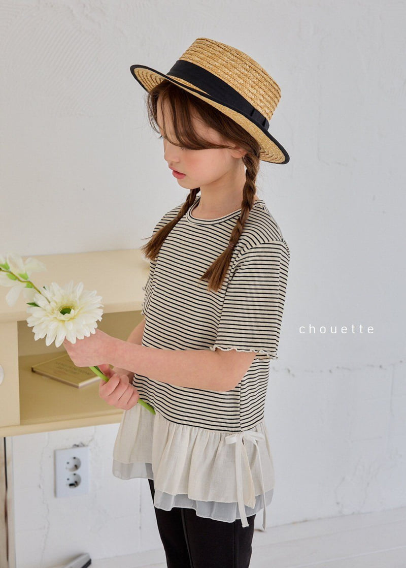 Chouette - Korean Children Fashion - #todddlerfashion - Stripe Frilly Tee