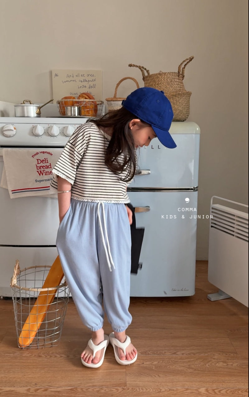 Comma - Korean Children Fashion - #littlefashionista - Lace Stripe Tee - 2