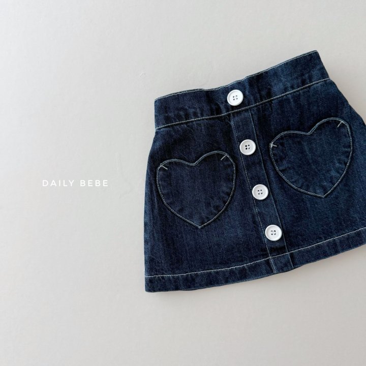 Daily Bebe - Korean Children Fashion - #childofig - Heart Denim Skirt - 5