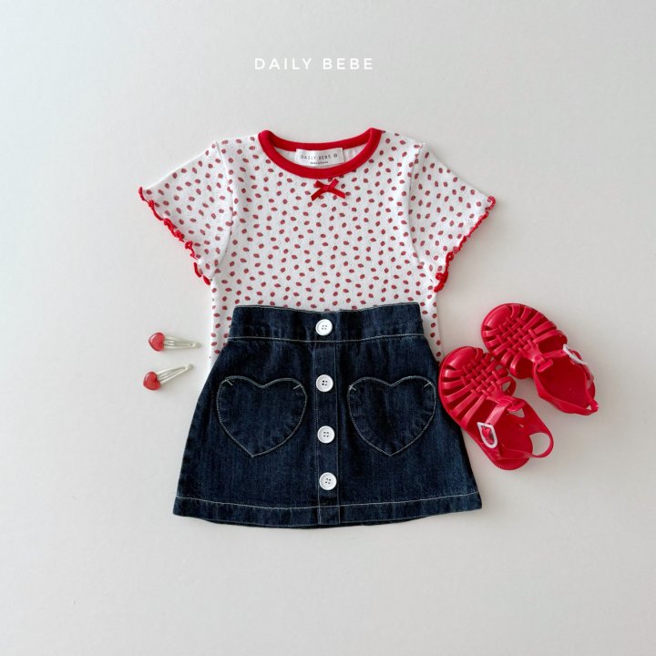 Daily Bebe - Korean Children Fashion - #kidsshorts - Heart Denim Skirt - 11