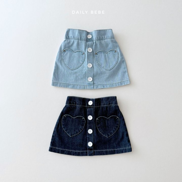 Daily Bebe - Korean Children Fashion - #littlefashionista - Heart Denim Skirt