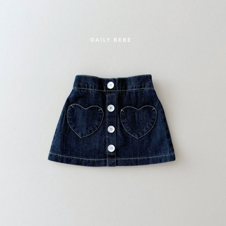 Daily Bebe - Korean Children Fashion - #minifashionista - Heart Denim Skirt - 4