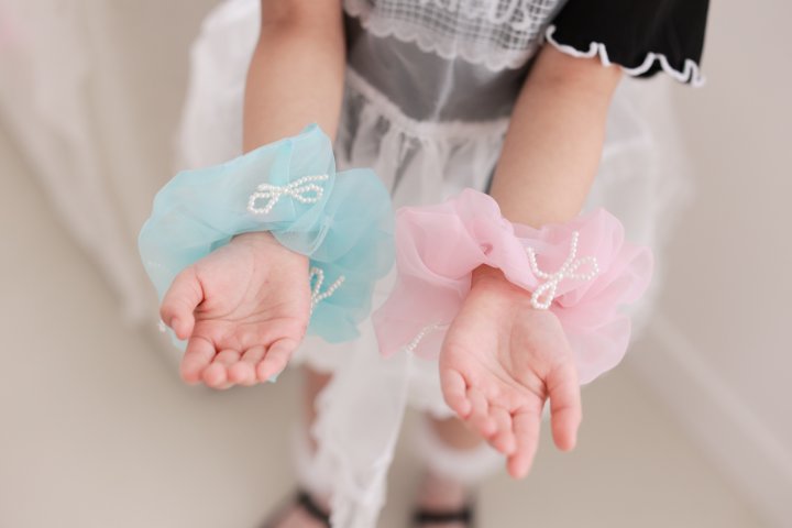 Dalla - Korean Baby Fashion - #babyfever - Chiffon Pearl Hair Tie - 5
