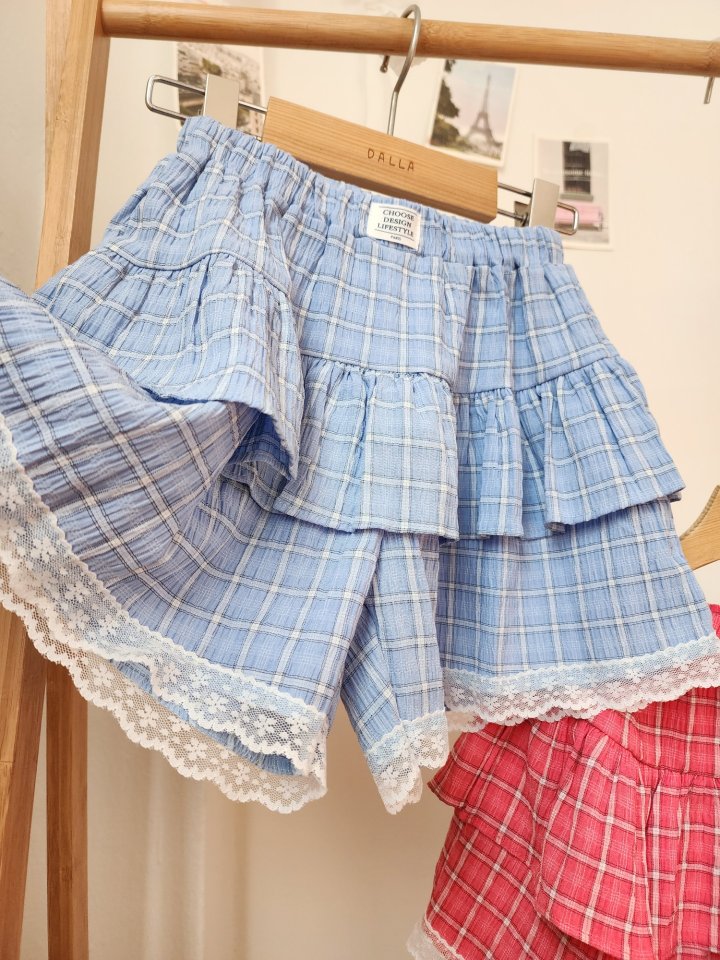 Dalla - Korean Children Fashion - #kidsshorts - Roro Check Skirt Pants - 2