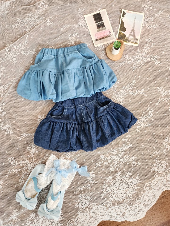 Dalla - Korean Children Fashion - #littlefashionista - Balloon Denim Skirt - 2