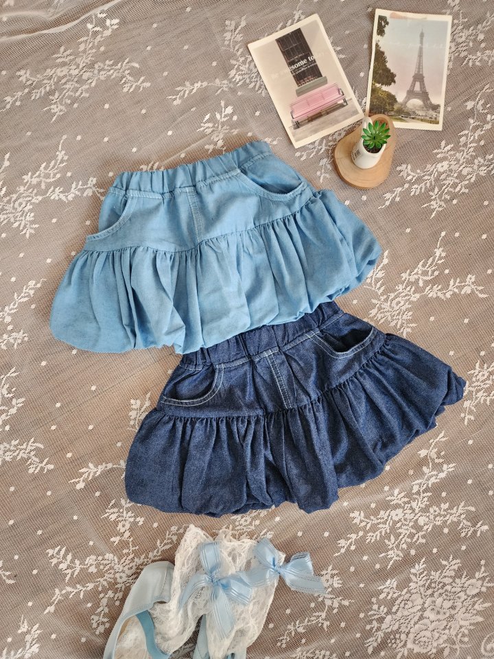 Dalla - Korean Children Fashion - #magicofchildhood - Balloon Denim Skirt - 3