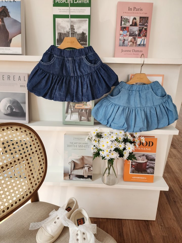 Dalla - Korean Children Fashion - #prettylittlegirls - Balloon Denim Skirt - 5