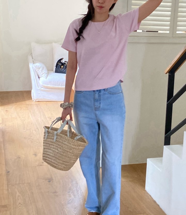 Diana - Korean Women Fashion - #momslook - Cotton Candy Stripe Tee - 5