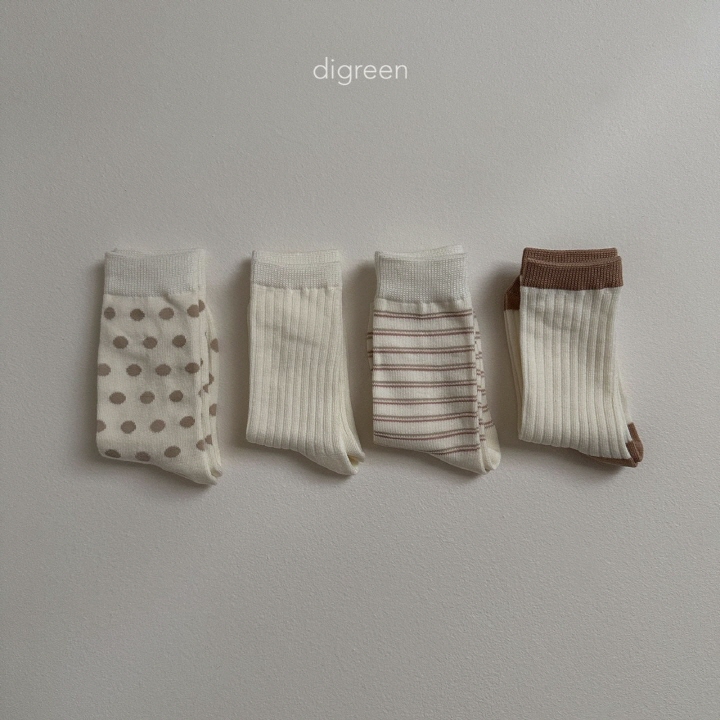 Digreen - Korean Children Fashion - #kidzfashiontrend - Together Socks Cream (set of 4) - 5