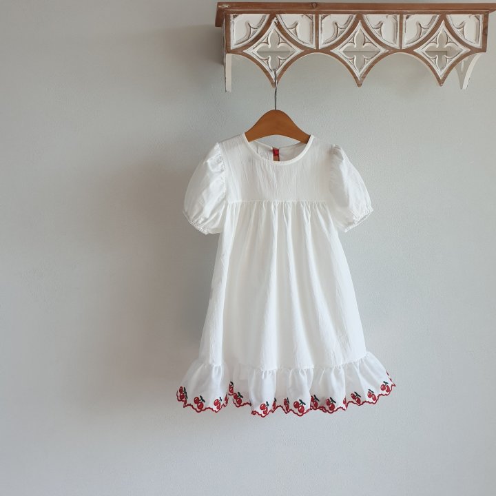 Eclair - Korean Children Fashion - #designkidswear - Cherry Embroidery One-piece - 8