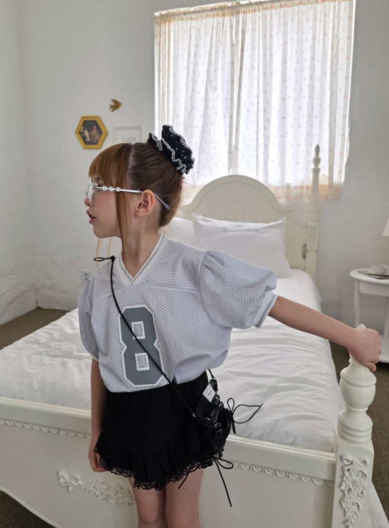 Ellymolly - Korean Children Fashion - #childofig - Mesh Puff V-Neck Tee - 7