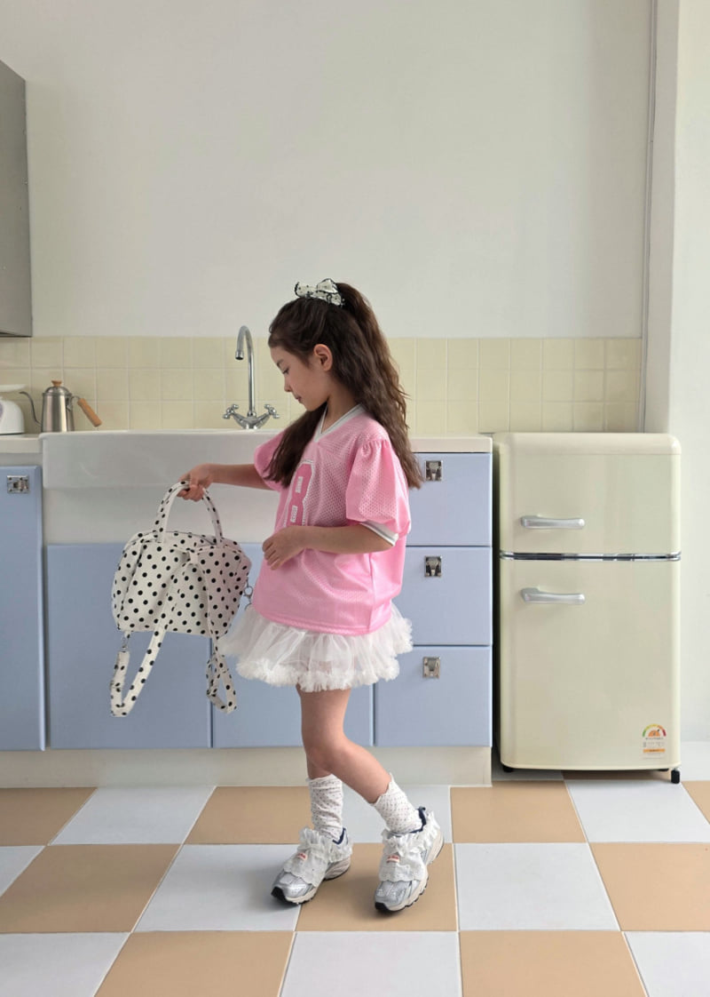 Ellymolly - Korean Children Fashion - #childrensboutique - Mesh Puff V-Neck Tee - 8