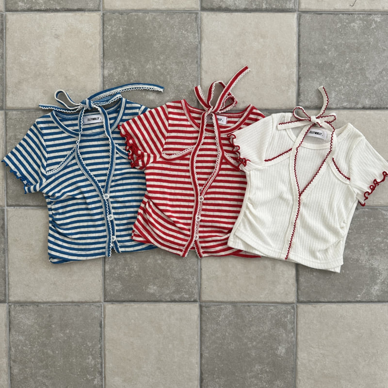 Ellymolly - Korean Children Fashion - #childrensboutique - Pinko Shirring Cardigan Tee