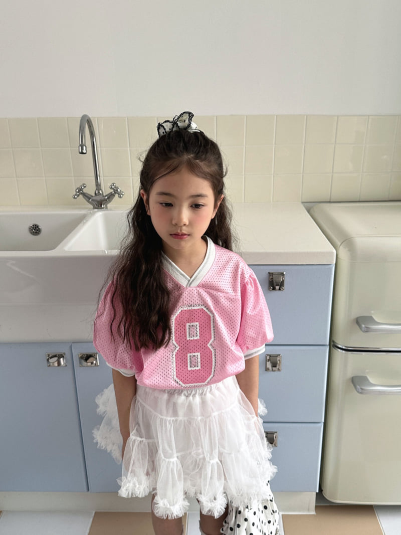 Ellymolly - Korean Children Fashion - #designkidswear - Mesh Puff V-Neck Tee - 9