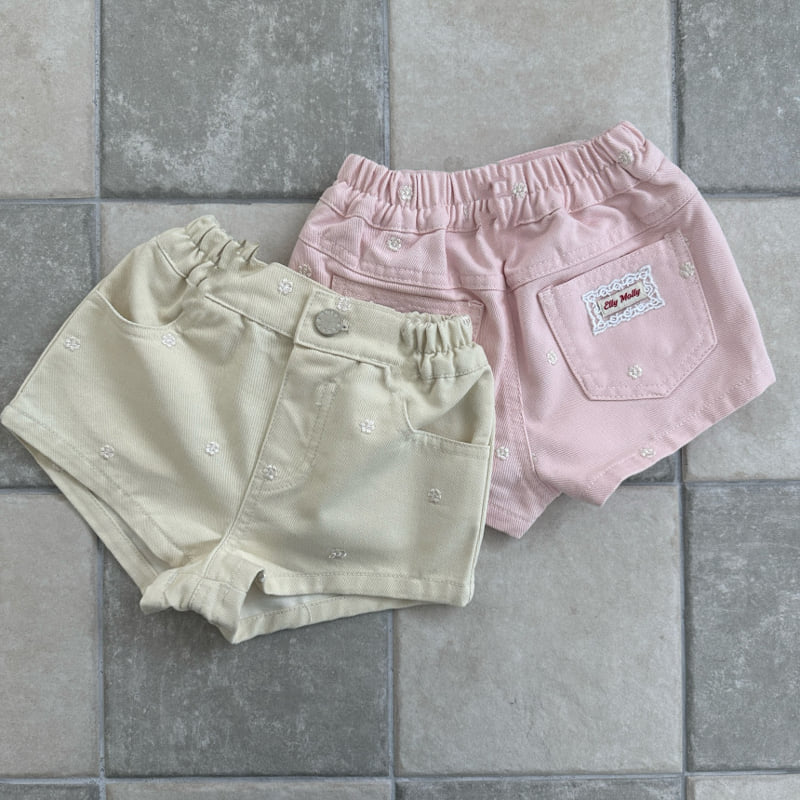 Ellymolly - Korean Children Fashion - #designkidswear - Daisy Embroidery Short Pants