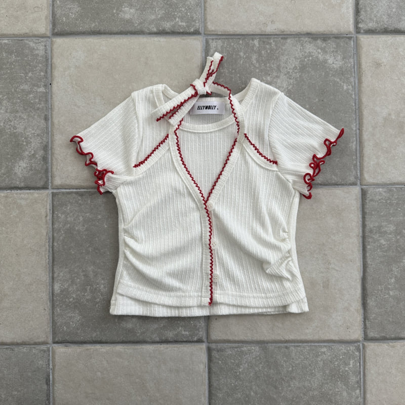 Ellymolly - Korean Children Fashion - #discoveringself - Pinko Shirring Cardigan Tee - 3