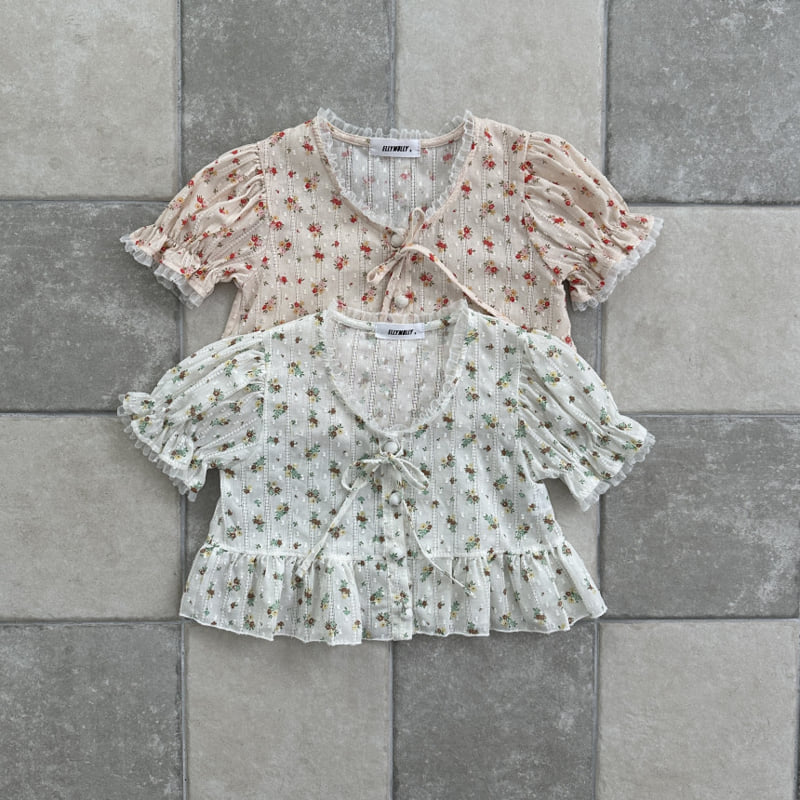 Ellymolly - Korean Children Fashion - #kidsstore - Flower Eyelet Blouse