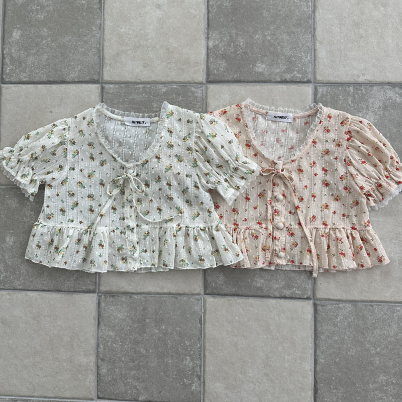 Ellymolly - Korean Children Fashion - #kidzfashiontrend - Flower Eyelet Blouse - 2