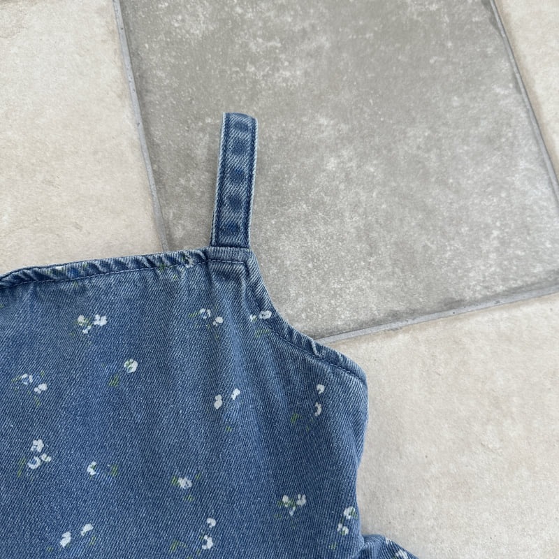 Ellymolly - Korean Children Fashion - #magicofchildhood - Denim Flower Big Pocket One-piece - 2