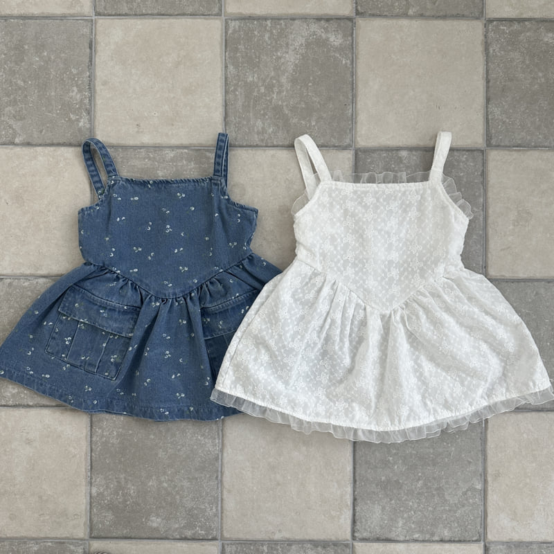 Ellymolly - Korean Children Fashion - #stylishchildhood - Denim Flower Big Pocket One-piece - 7