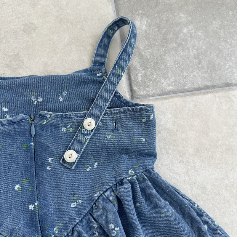 Ellymolly - Korean Children Fashion - #todddlerfashion - Denim Flower Big Pocket One-piece - 5