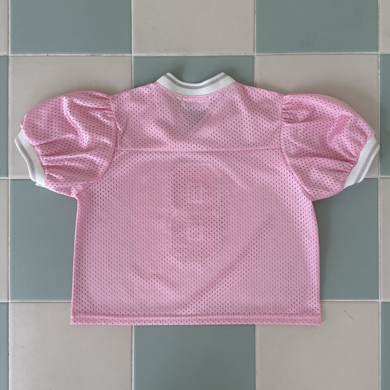 Ellymolly - Korean Children Fashion - #toddlerclothing - Mesh Puff V-Neck Tee - 5