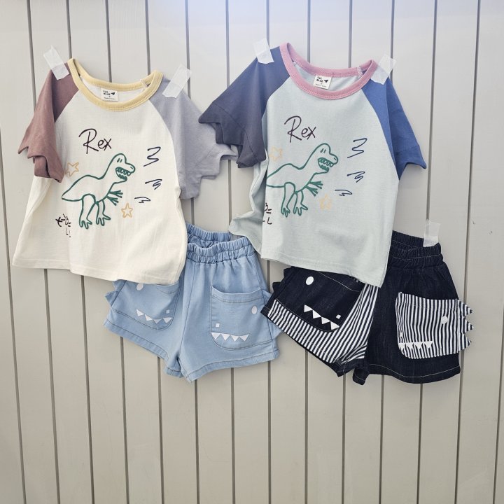 Firstblue - Korean Children Fashion - #kidsshorts - Dino Raglan Tee - 9
