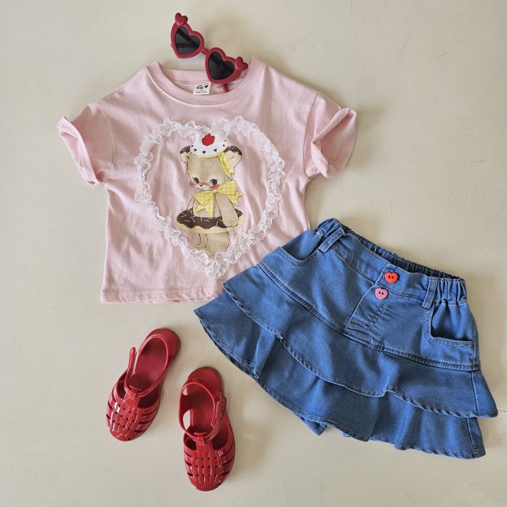 Firstblue - Korean Children Fashion - #kidzfashiontrend - Lace Heart Print Tee - 10