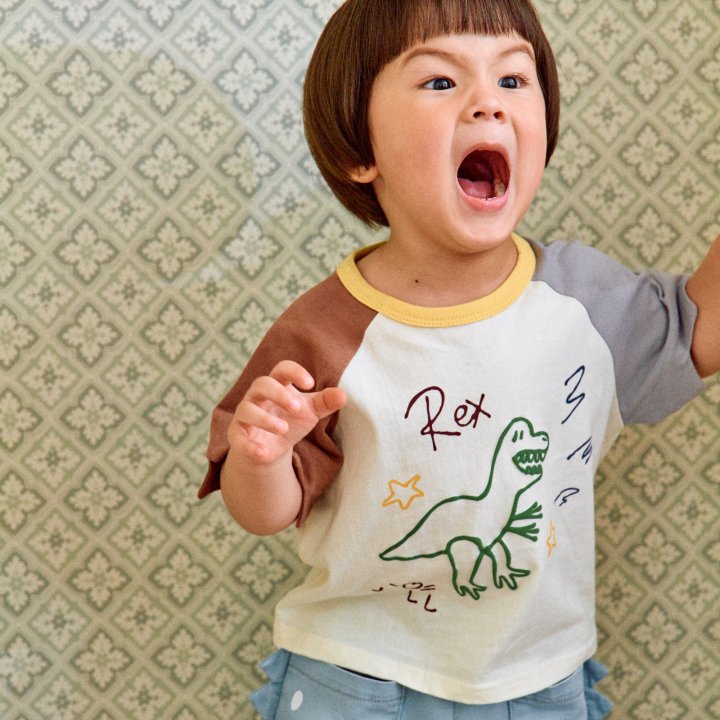 Firstblue - Korean Children Fashion - #prettylittlegirls - Dino Raglan Tee - 2
