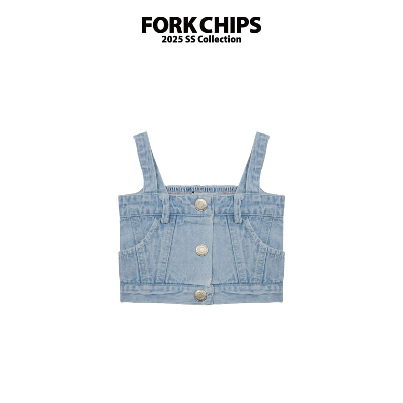 Fork Chips - Korean Children Fashion - #discoveringself - High Denim Crop Top - 2