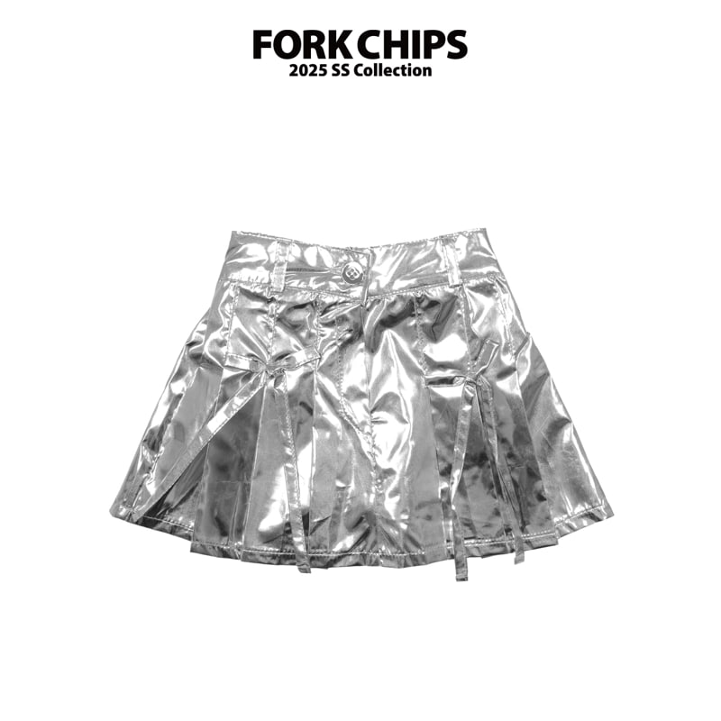 Fork Chips - Korean Children Fashion - #kidsstore - Foil Pleated Skirt - 2
