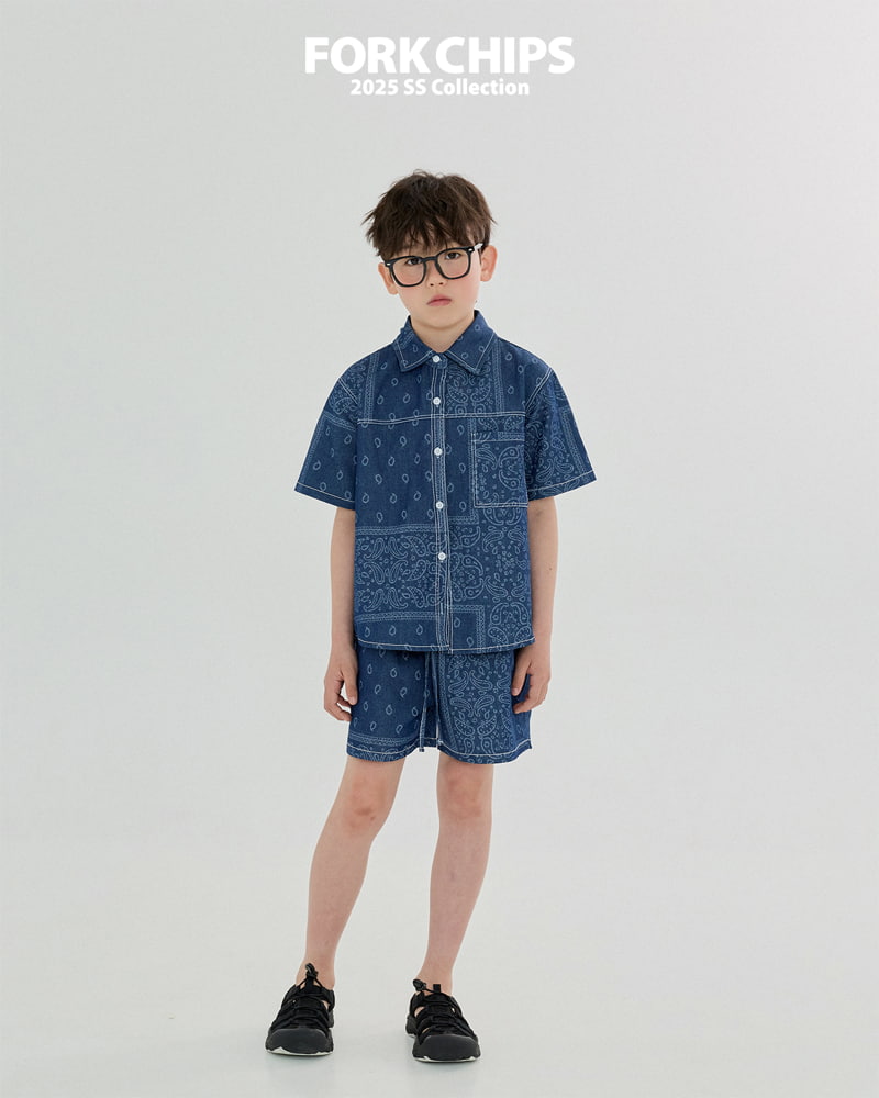 Fork Chips - Korean Children Fashion - #kidsstore - Paisley Denim Shirt - 11