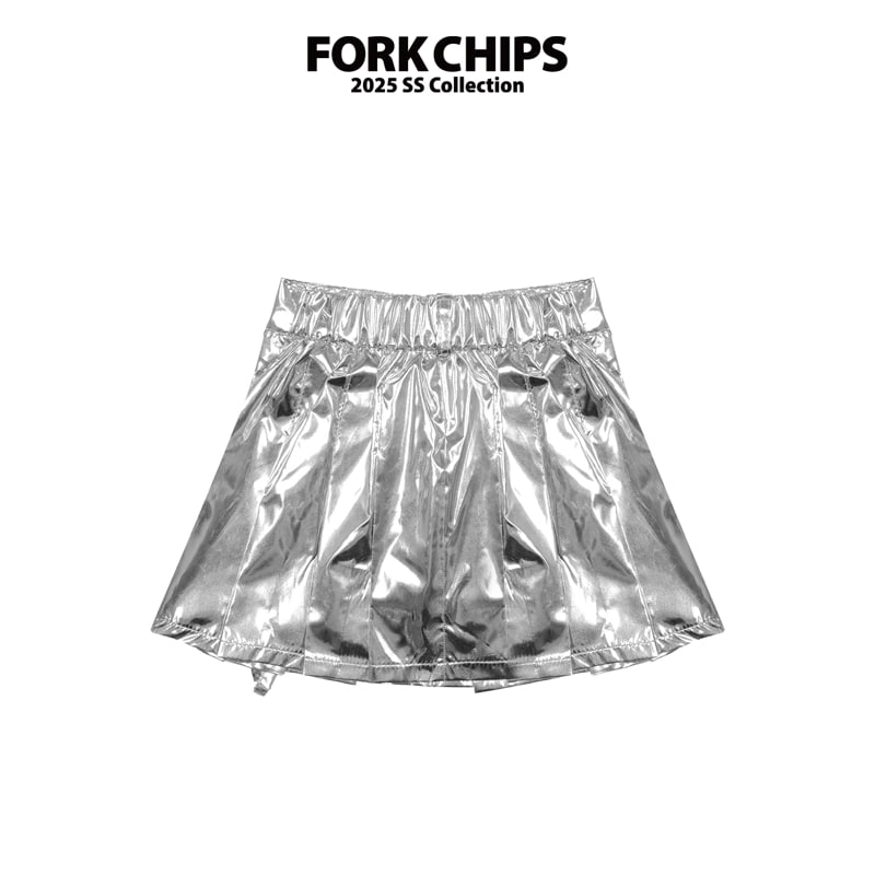 Fork Chips - Korean Children Fashion - #kidzfashiontrend - Foil Pleated Skirt - 3