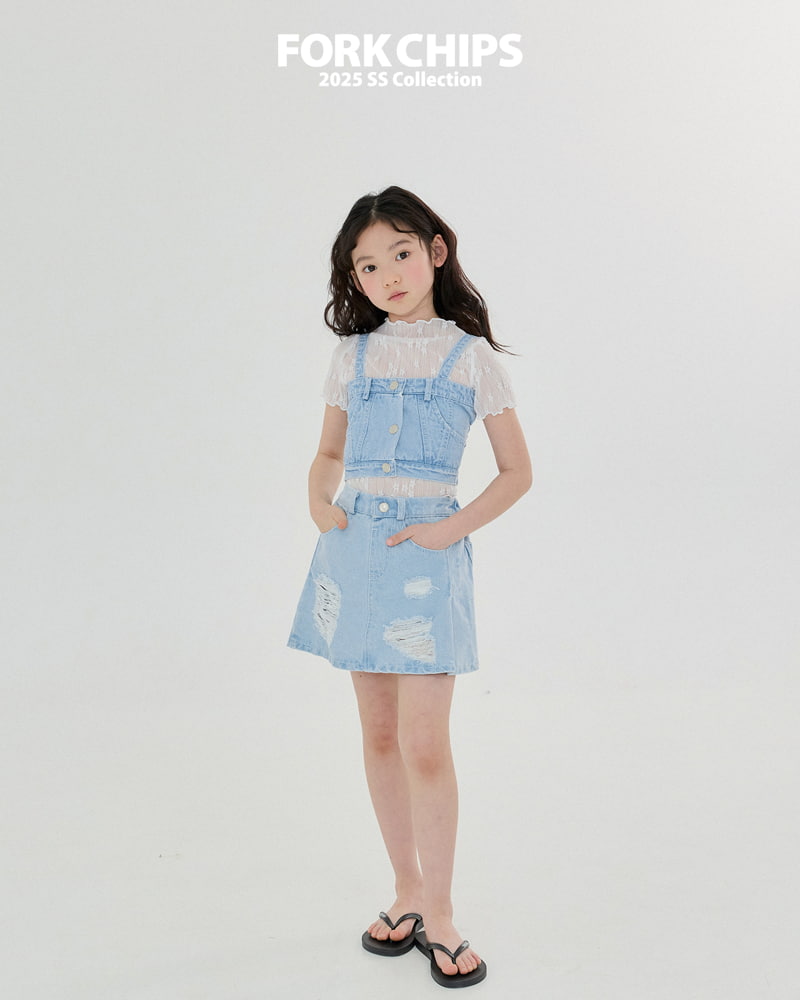 Fork Chips - Korean Children Fashion - #littlefashionista - High Denim Crop Top - 8