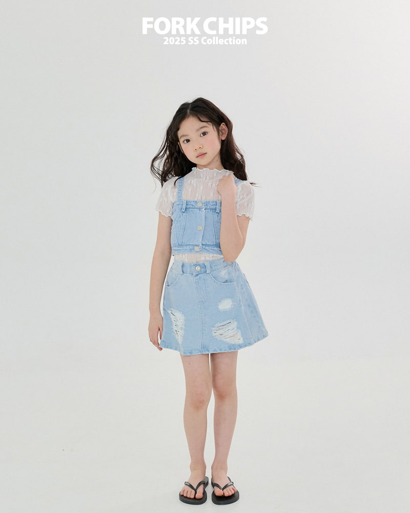 Fork Chips - Korean Children Fashion - #minifashionista - High Denim Crop Top - 10