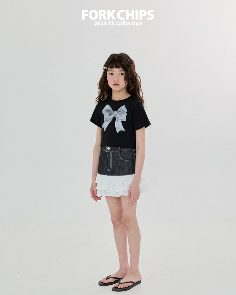 Fork Chips - Korean Children Fashion - #prettylittlegirls - Drawing Ribbon Tee - 9